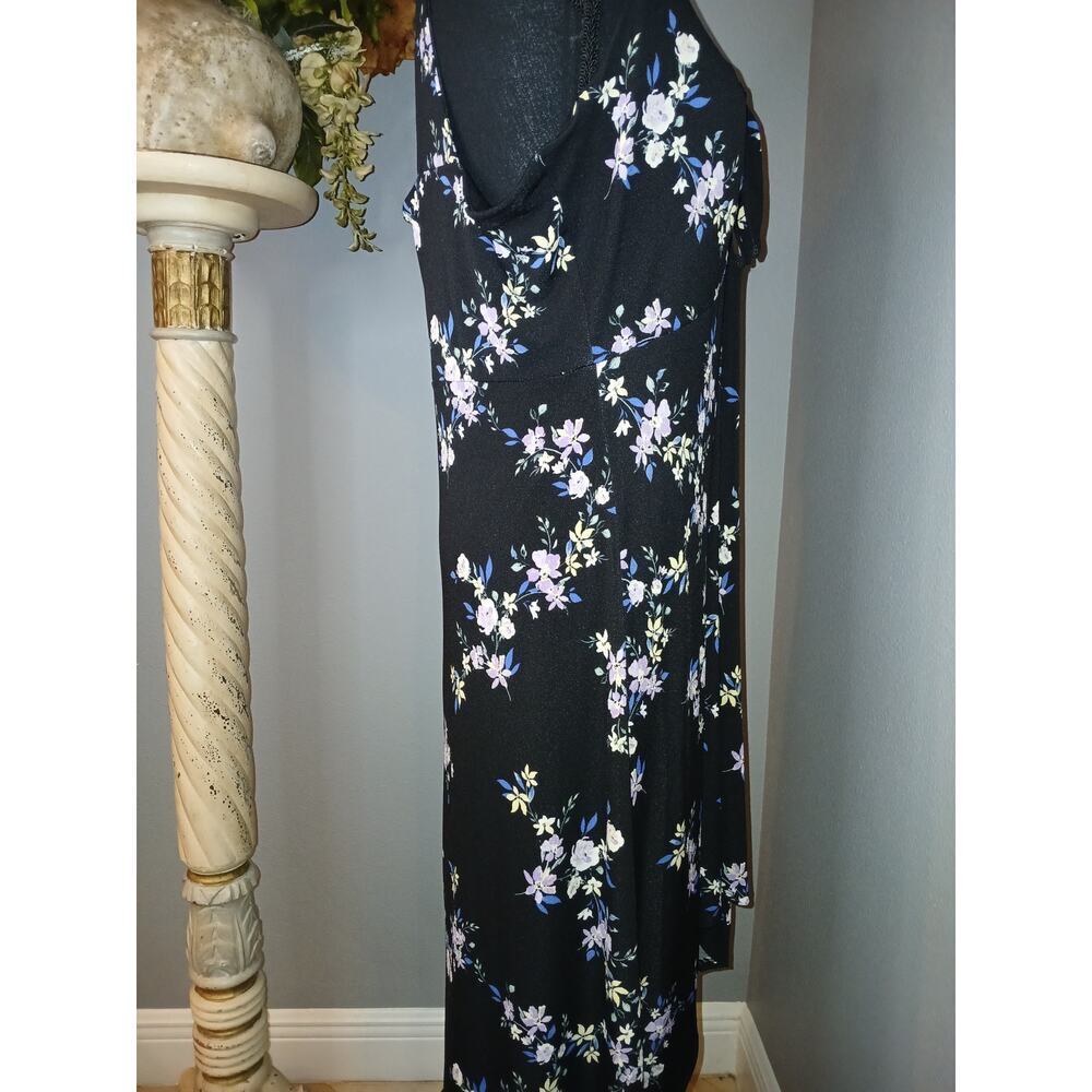 Candies Sheath Dress Womens XL Black Floral Cut Out Knot V-Neck Sleeveless - Picture 7 of 9